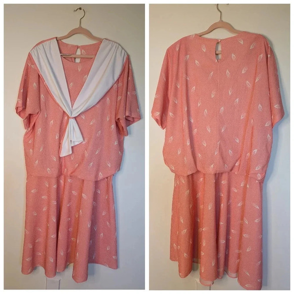 Tradition by Sears Pink/White Plus Size Drop Waist Short Sleeve Midi Dress - Picture 5 of 17